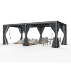 EROMMY 10x20 Metal Louvered Pergola with Outdoor Curtains – Dark Grey
