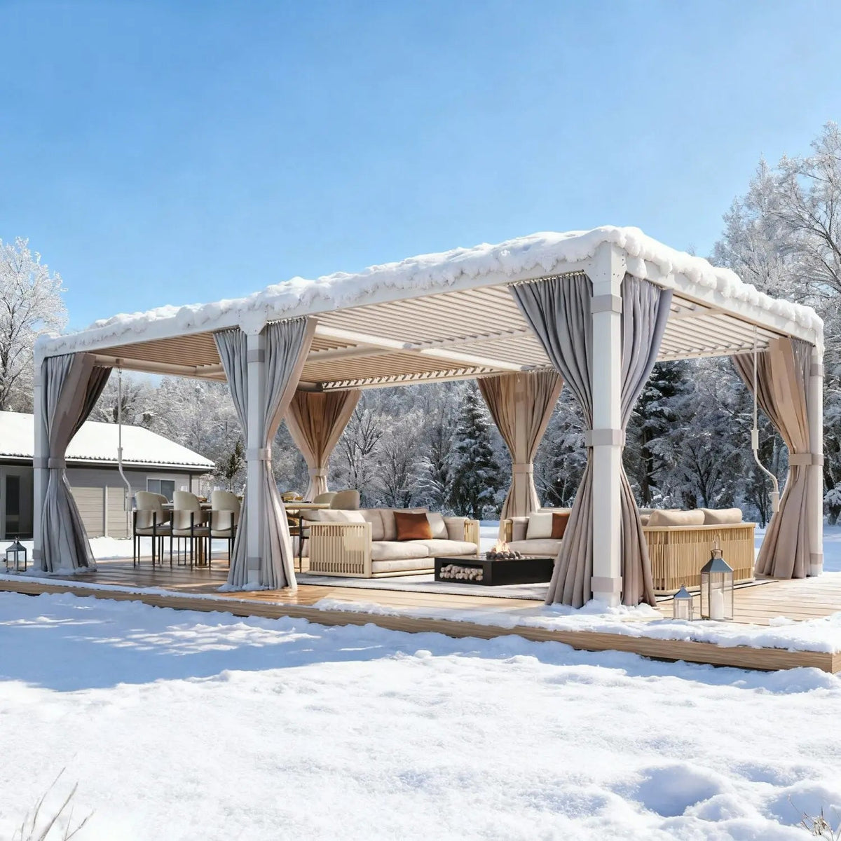 EROMMY 12x20 Freestanding Aluminum Pergola with Louvered Roof – White