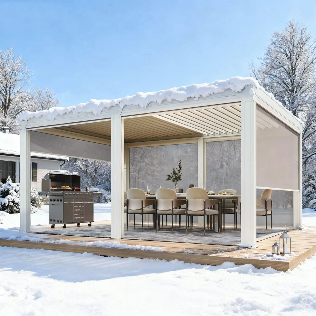 EROMMY 12x16 Aluminum Pergola with Waterproof Roof Panels – White