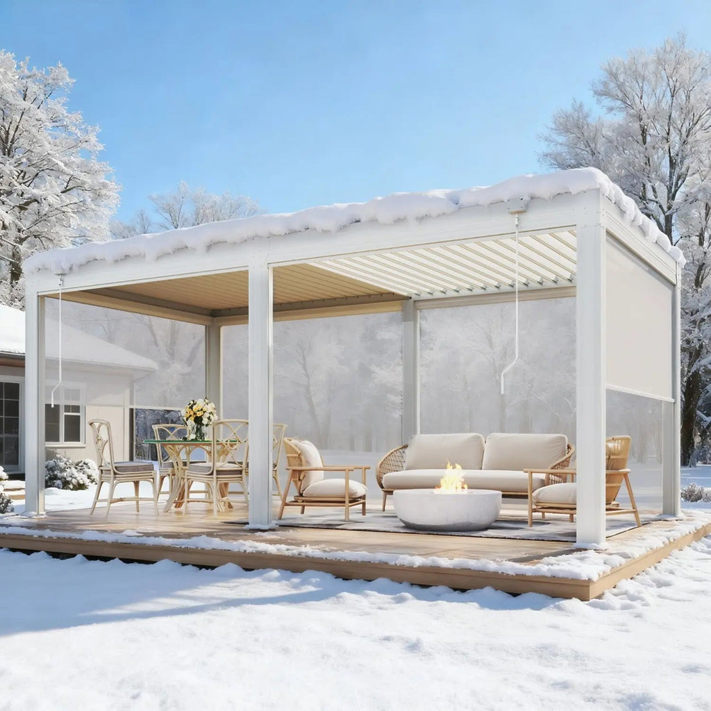 EROMMY 10x20 Aluminum Pergola with Pull-down Sun Shade – White