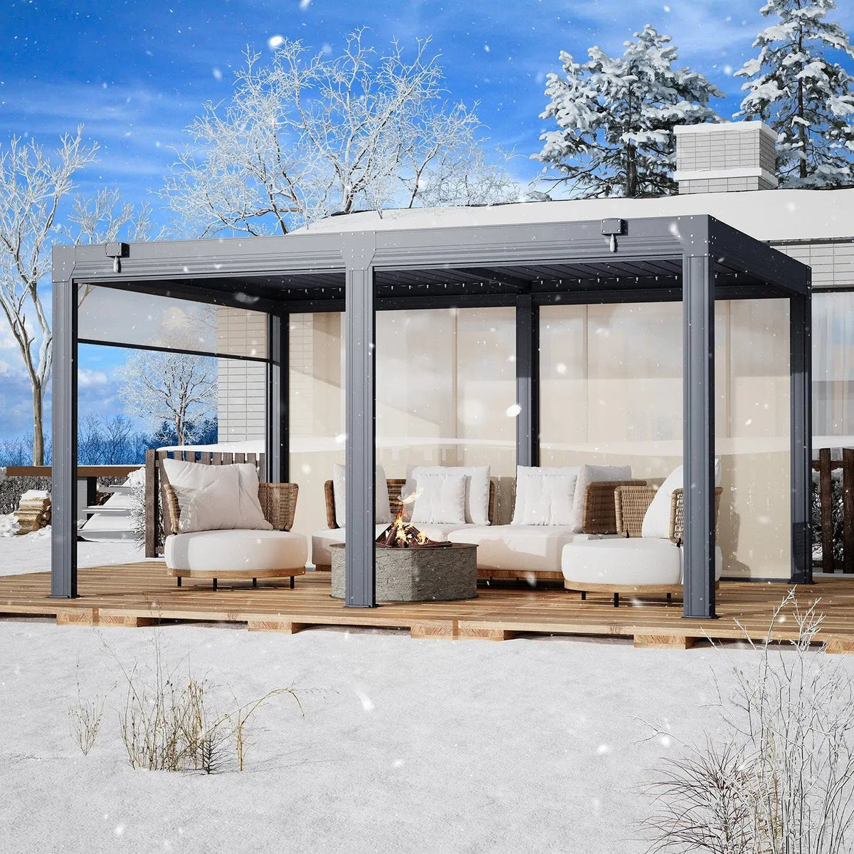 EROMMY 12x16 Pergola with Waterproof Roof Panels – Grey