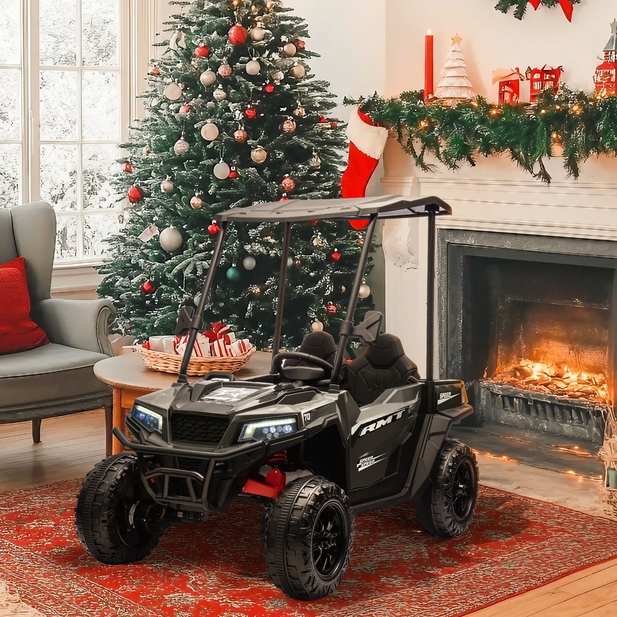EROMMY 24V Ride on Electric Kids UTV Side by Side – Black