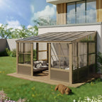 EROMMY 10X12 Wall Mounted Sunroom with Prefab 4-season Design – Brown