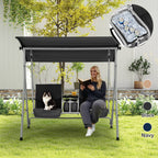 EROMMY 2-Person Outdoor Swing with Canopy, Storage Table, Cooler Bag & Cushions – Black