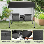 EROMMY 2-Person Outdoor Swing with Canopy, Storage Table, Cooler Bag & Cushions – Black