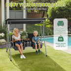 EROMMY 2-Person Outdoor Swing with Canopy, Storage Table, Cooler Bag & Cushions – Black