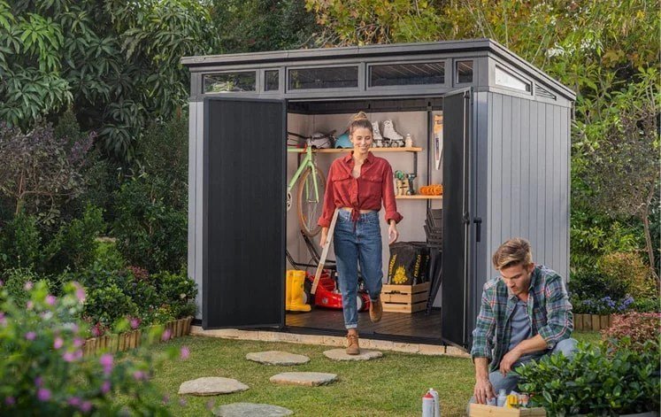 Keter Artisan 9×7 Foot Large Outdoor Shed with Floor with Modern Design for Patio Furniture