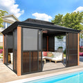EROMMY 10'*12' Sunroom, with Front Door, Side Entrance, Galvanized Steel Double Top, Wood Grain Appearance, Aluminum Alloy Frame, Solarium Backyard Sun Room