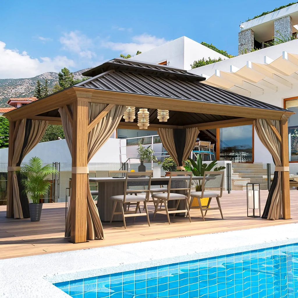 EROMMY 12X14 Grill Gazebo with Galvanized Hardtop Roof