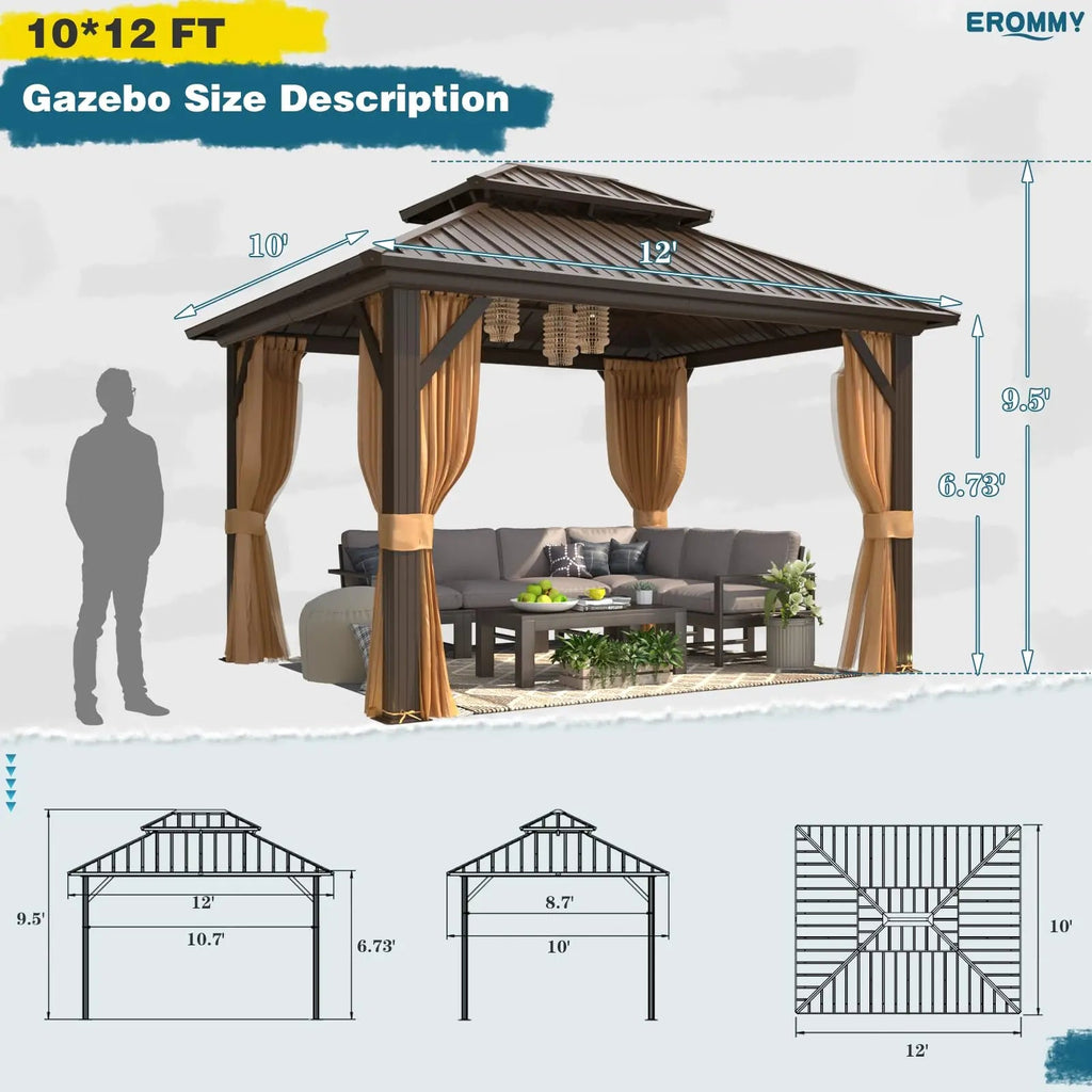 EROMMY 10X12 Hardtop Grill Gazebo with Netting and Sides