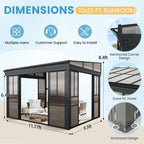 EROMMY 10x12 Lean-to Sunroom Gazebo, Enclosed Patio Shelter with Sliding Doors, Polycarbonate Roof and Gray-Tinted Panels, Aluminum Frame for Backyard