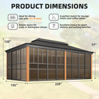 EROMMY 12'*20' Sunroom, with Front Door, Side Entrance, Galvanized Steel Double Top, Wood Grain Appearance, Aluminum Alloy Frame, Solarium Backyard Sun Room