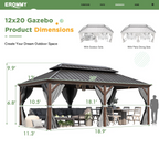 EROMMY 12' X 20' All Weather Gazebo with Sides and Hardtop