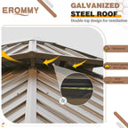 EROMMY 12' x 18' Gazebo with Water Gutter Double Hardtop Roof Galvanized Steel Pavilion Aluminum Frame Permanent Brown