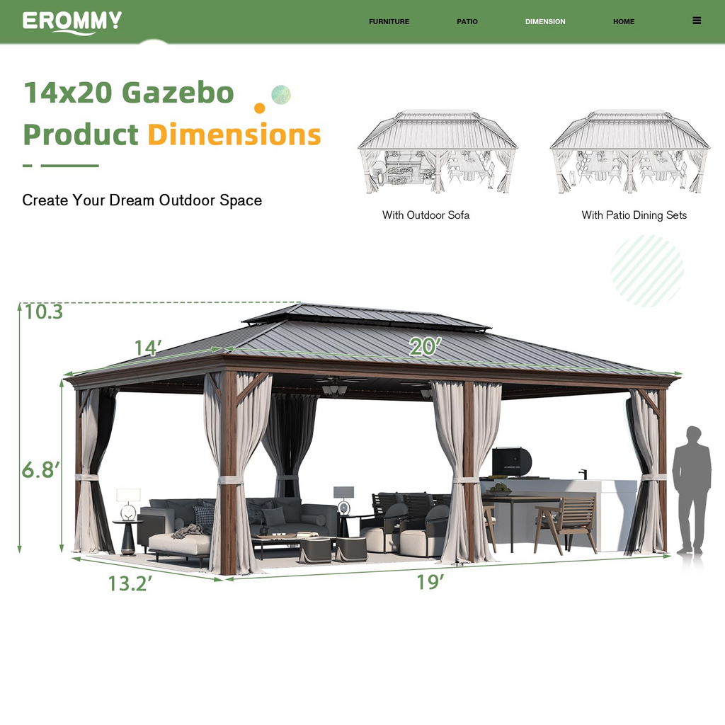 EROMMY 14X20 Large Gazebo with Sides and Hardtop