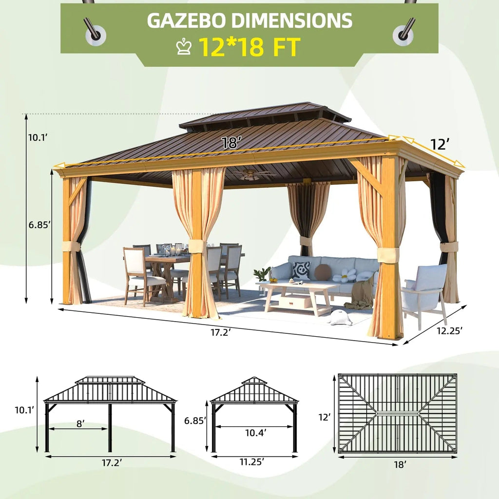 EROMMY 12X18 Gazebo with Double Galvanized Steel Roof