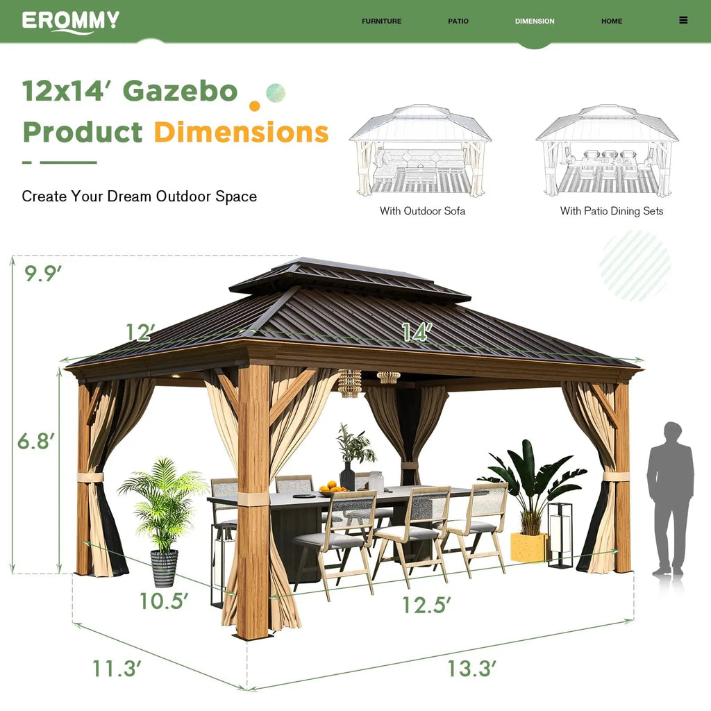 EROMMY 12X14 Grill Gazebo with Galvanized Hardtop Roof