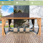 EROMMY 12' x 16' Gazebo Hard-Top Single Roof Canopy Outdoor,Wood Grain Permanent Aluminum Gazebo, for Gardens, Decks, Patios, Parties