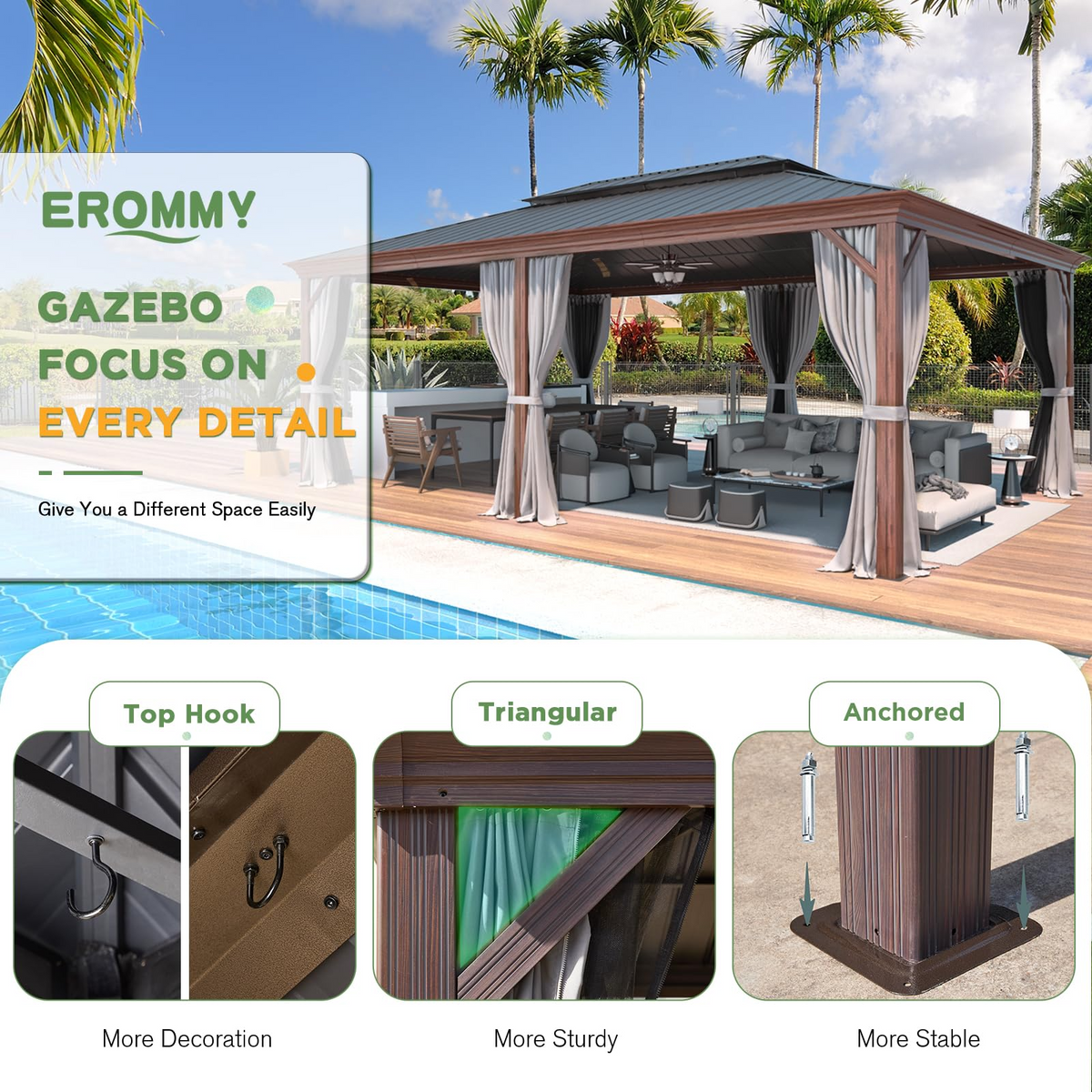 EROMMY 14X20 Large Gazebo with Sides and Hardtop