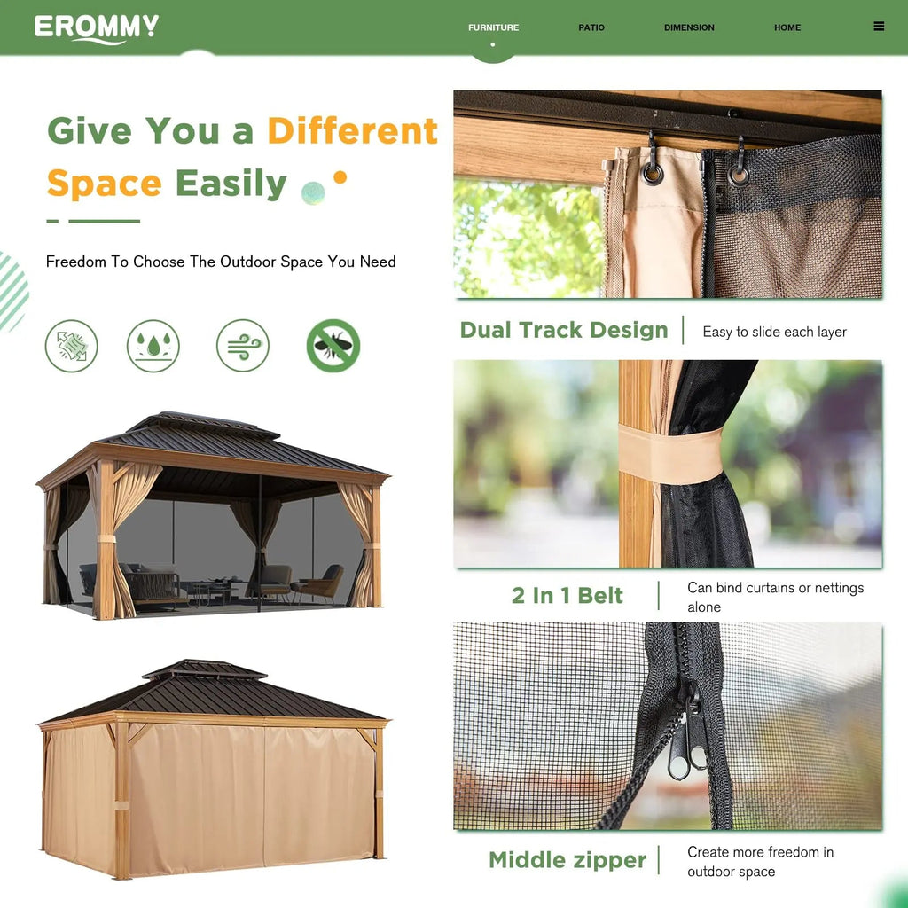 EROMMY 12X14 Grill Gazebo with Galvanized Hardtop Roof