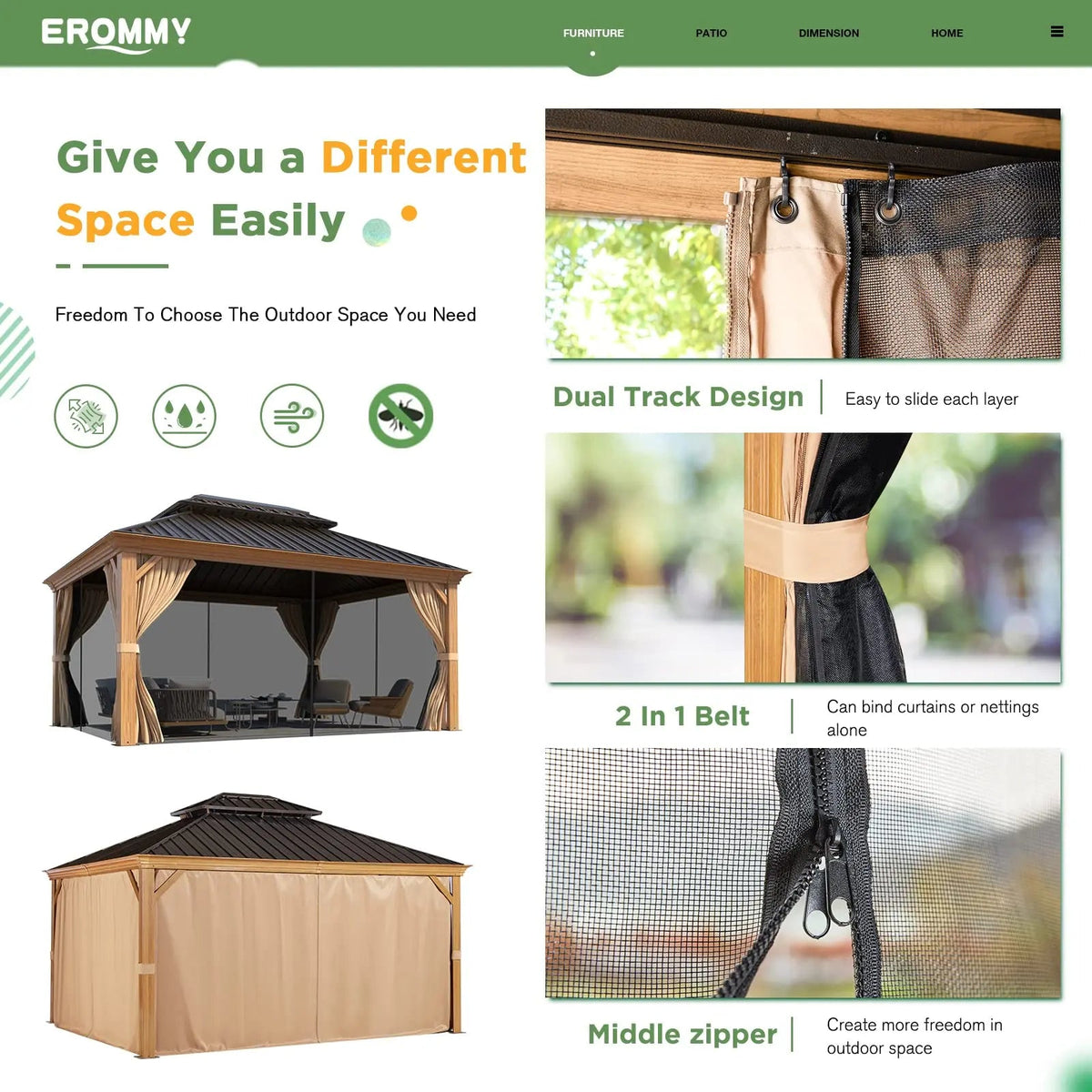 EROMMY 12X14 Grill Gazebo with Galvanized Hardtop Roof