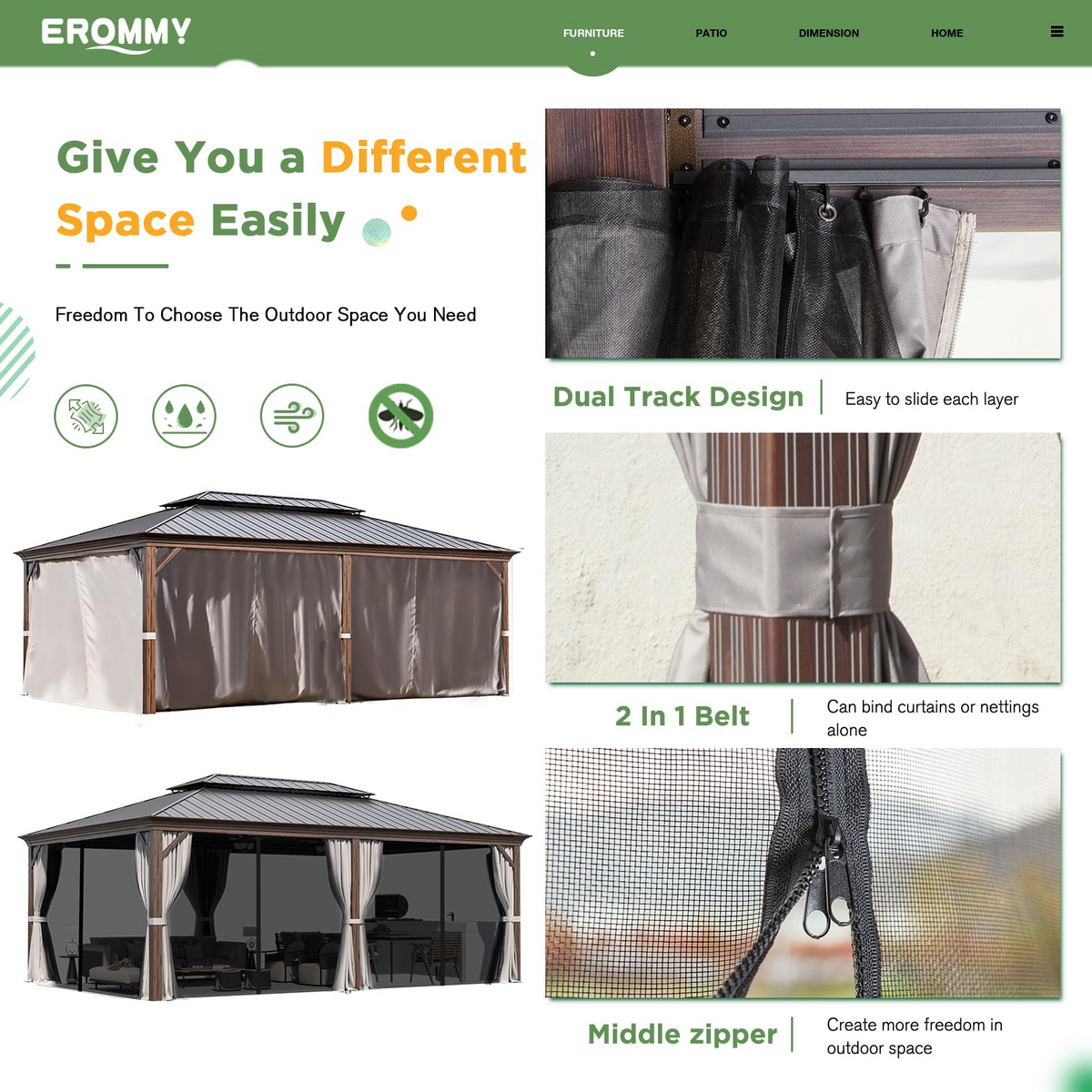 EROMMY 14X20 Large Gazebo with Sides and Hardtop