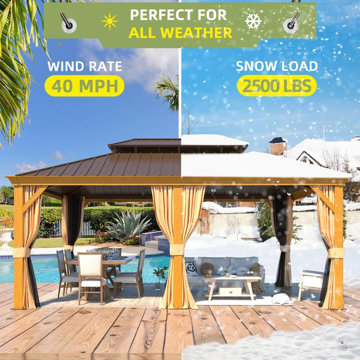 EROMMY 12X18 Gazebo with Double Galvanized Steel Roof