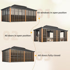 EROMMY 12'*20' Sunroom, with Front Door, Side Entrance, Galvanized Steel Double Top, Wood Grain Appearance, Aluminum Alloy Frame, Solarium Backyard Sun Room