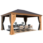 EROMMY 12' x 16' Gazebo Hard-Top Single Roof Canopy Outdoor,Wood Grain Permanent Aluminum Gazebo, for Gardens, Decks, Patios, Parties