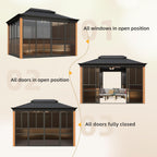 EROMMY 10'*12' Sunroom, with Front Door, Side Entrance, Galvanized Steel Double Top, Wood Grain Appearance, Aluminum Alloy Frame, Solarium Backyard Sun Room