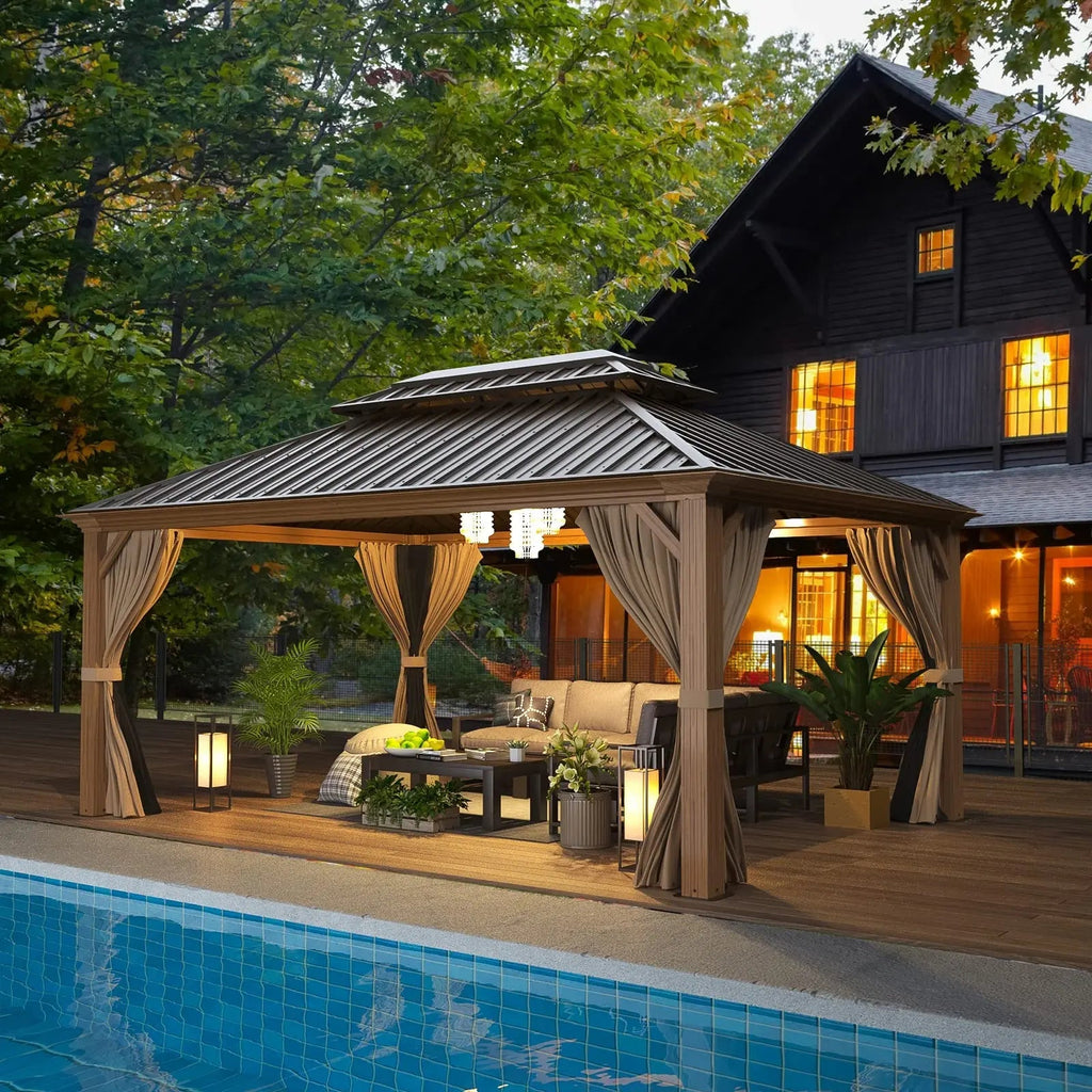 EROMMY 12X16 Hardtop Gazebo with Canopy for Poolside and Outdoor