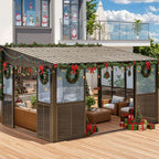 EROMMY 10 x 14FT Wall-Mounted Sunroom with Removable 3-Sided Doors & Aluminum Frame, All-Weather Sun Room with Galvanized Steel Roof, 6mm Thickened PC Screen