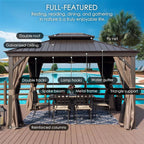 Alexander 10' X 12' Hardtop Gazebo, Aluminum Frame with Galvanized Steel Double Roof, Outdoor Permanent Pavilion with Curtains and Netting for Patio, Backyard, Deck, Lawn(Brown)