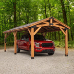 Norwood 24' X 12' Cedar Wood Outdoor Patio Gazebo with Hardtop Galvanized Steel Peak Roof and Powerport