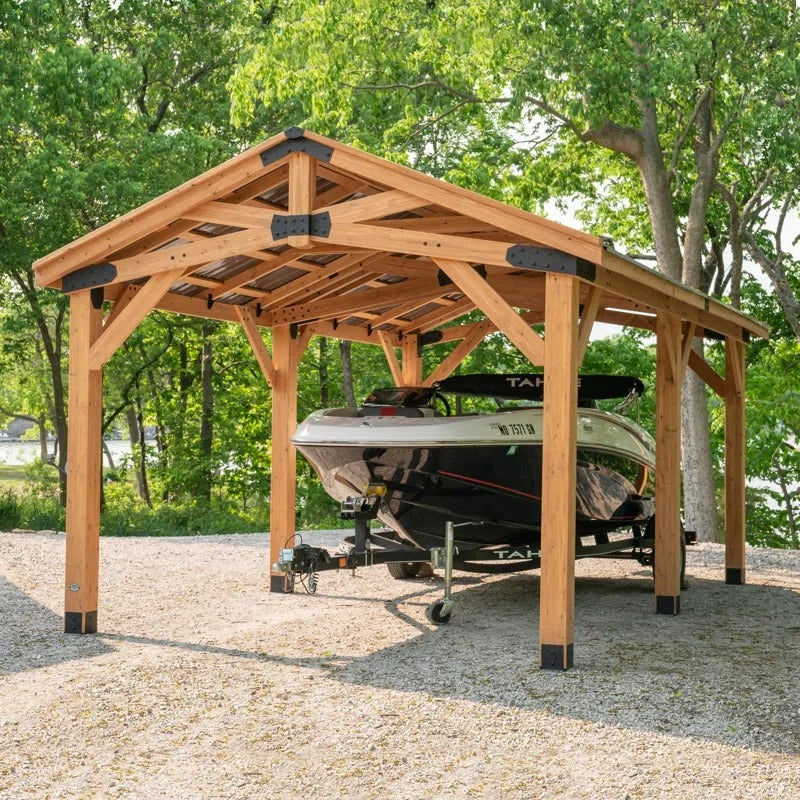 Norwood 24' X 12' Cedar Wood Outdoor Patio Gazebo with Hardtop Galvanized Steel Peak Roof and Powerport