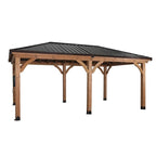 Norwood 24' X 12' Cedar Wood Outdoor Patio Gazebo with Hardtop Galvanized Steel Peak Roof and Powerport