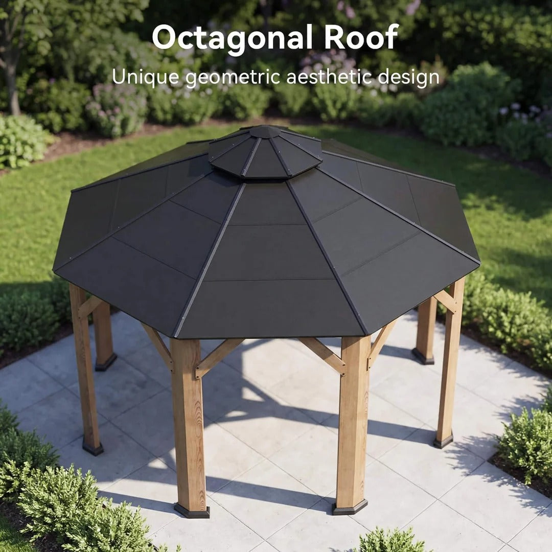[13X13FT] Alora Premium All-Weather Octagonal Double Hardtop Cedar Wood Gazebo