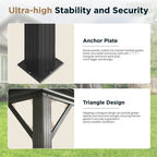 14' X 20' Hardtop Gazebo Aluminum Frame Galvanized Steel Double Roof Patio Gazebo with Netting & Curtains Brown