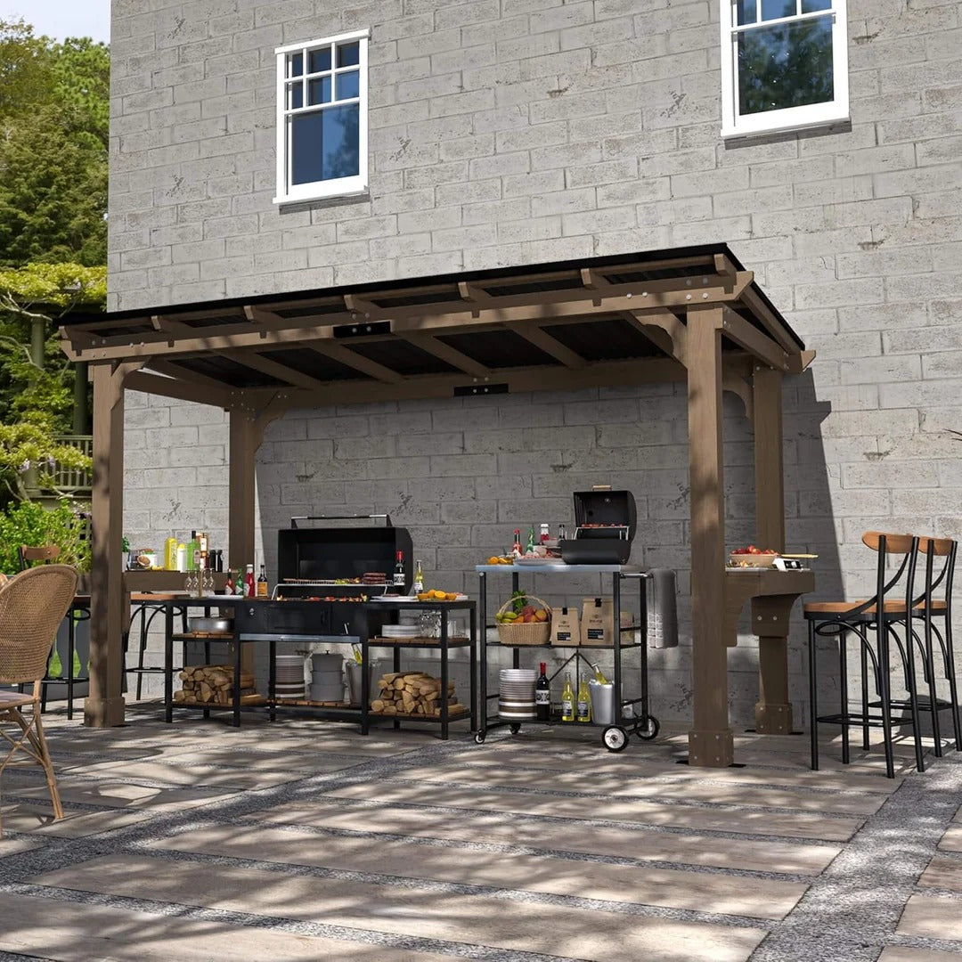 Alora Heavy-Duty Premium Wooden Grill Gazebo With Sloped Metal Roof