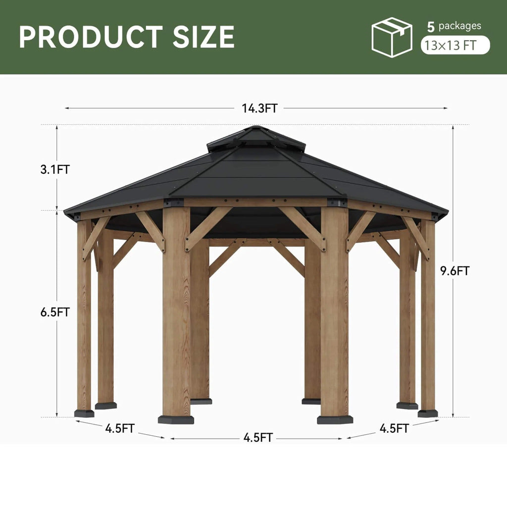 [13X13FT] Alora Premium All-Weather Octagonal Double Hardtop Cedar Wood Gazebo