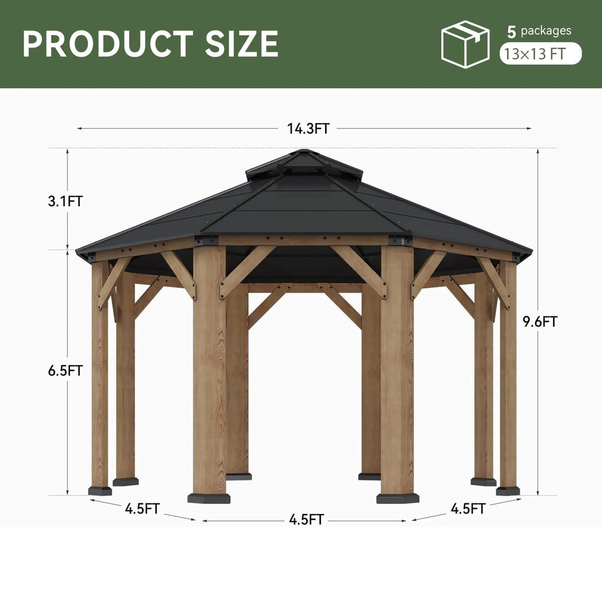 [13X13FT] Alora Premium All-Weather Octagonal Double Hardtop Cedar Wood Gazebo