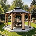 [13X13FT] Alora Premium All-Weather Octagonal Double Hardtop Cedar Wood Gazebo