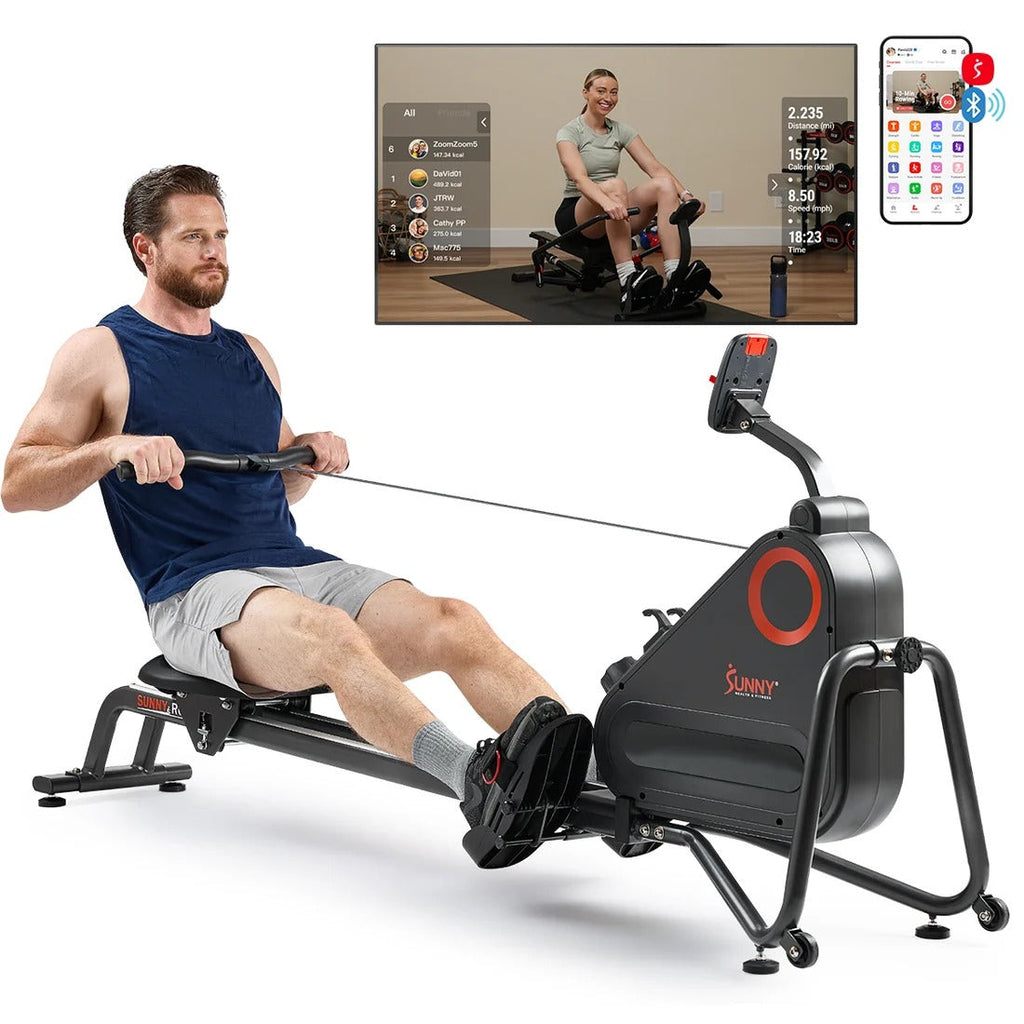 Premium Smart Quiet Dual Slide Rail Magnetic Rowing Machine