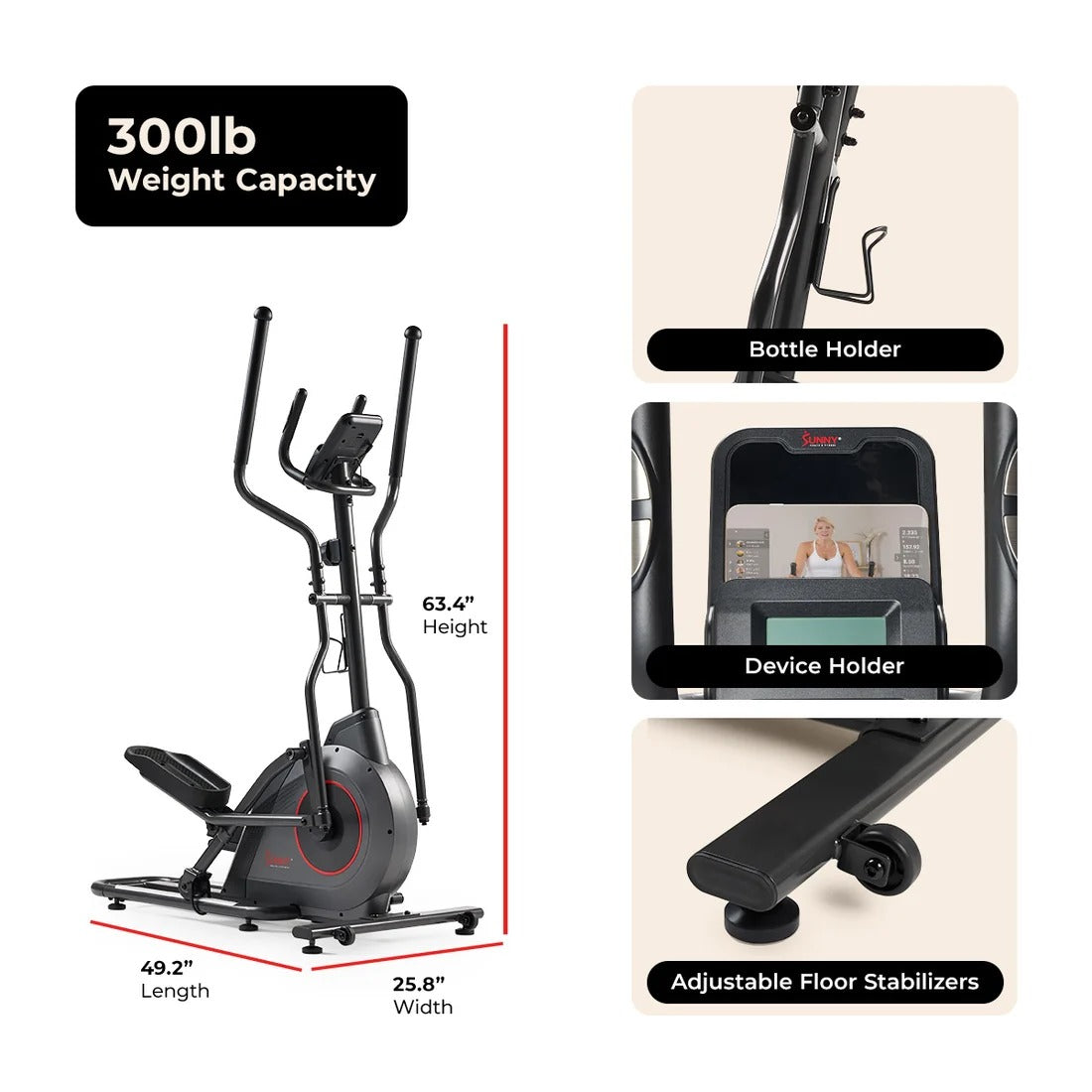 Silent Smart Elliptical Exerciser with 16” Long Stride Training Machine