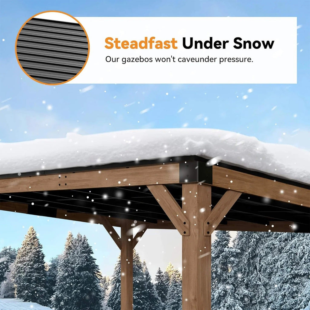 Barrington 20' X 12' Cedar Wood Outdoor Patio Gazebo with Hardtop Galvanized Steel Hip Roof and Powerport