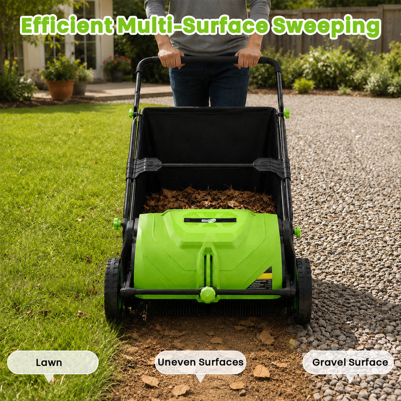 22-Inch Push Lawn Sweeper & Leaf Collector with 100L Hopper