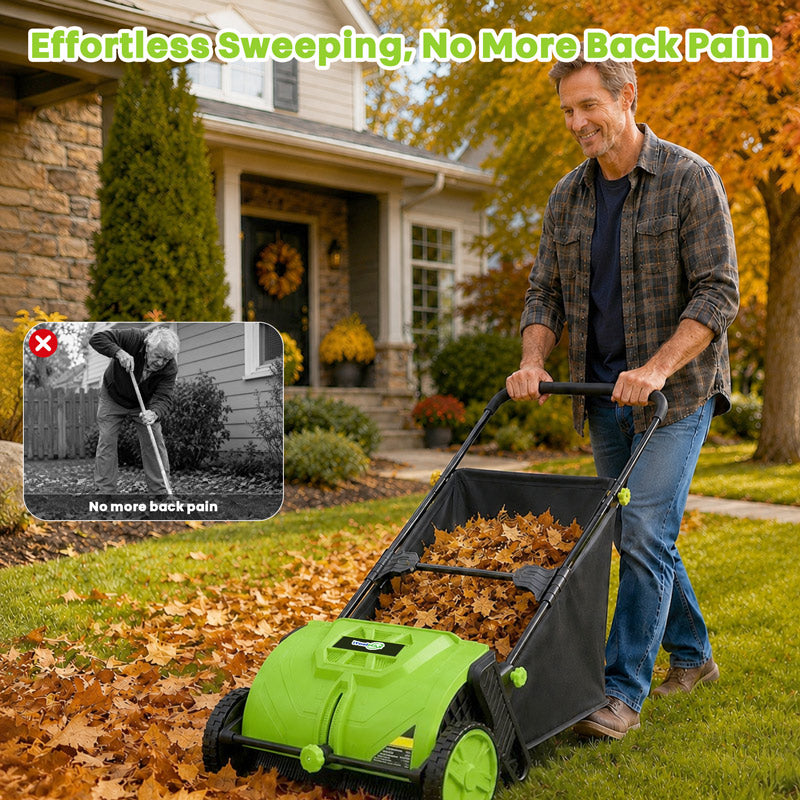 22-Inch Push Lawn Sweeper & Leaf Collector with 100L Hopper