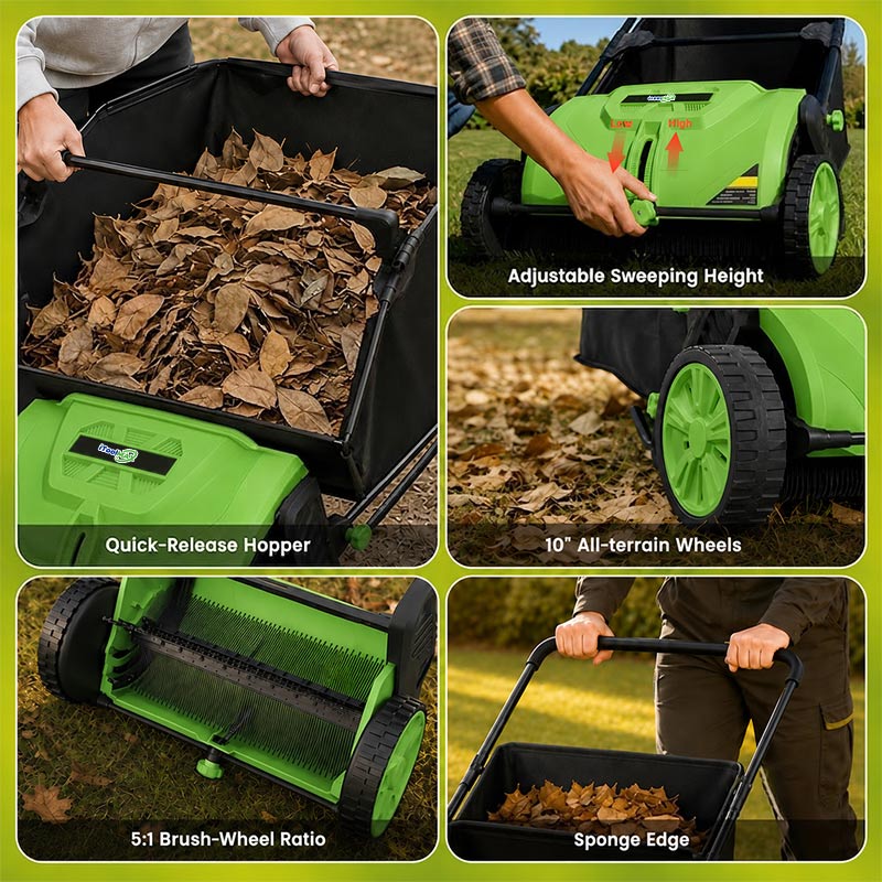 22-Inch Push Lawn Sweeper & Leaf Collector with 100L Hopper