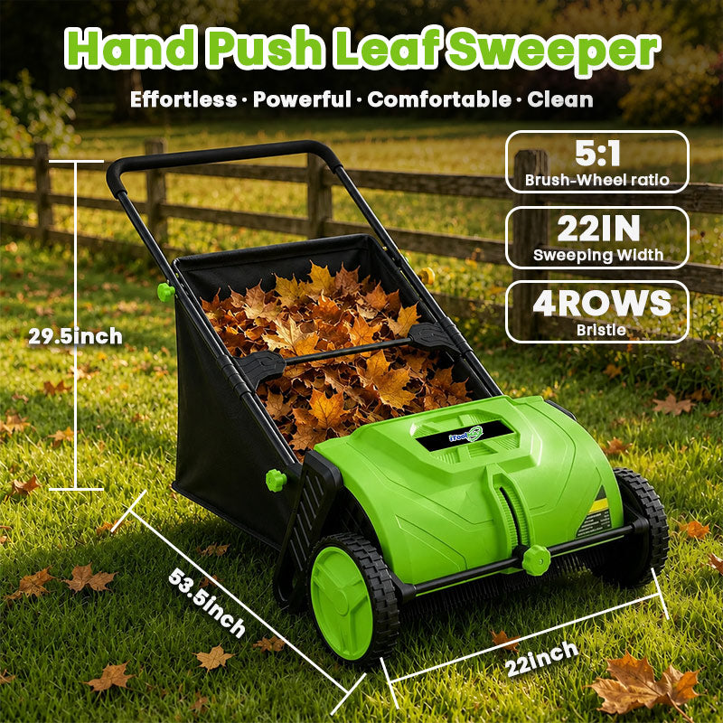 22-Inch Push Lawn Sweeper & Leaf Collector with 100L Hopper