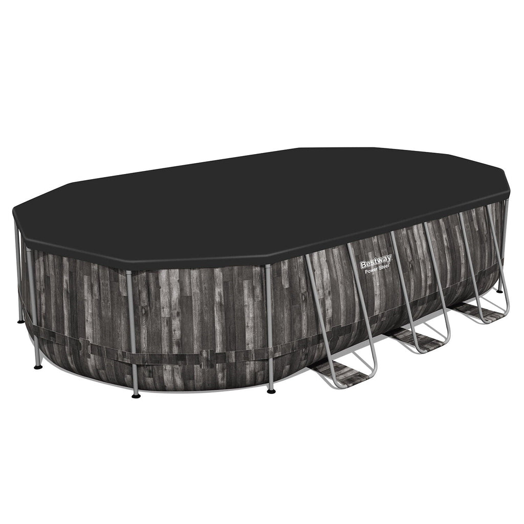 Bestway Power Steel 20′ x 12′ x 48″ Oval Above Ground Outdoor Swimming Pool-Set